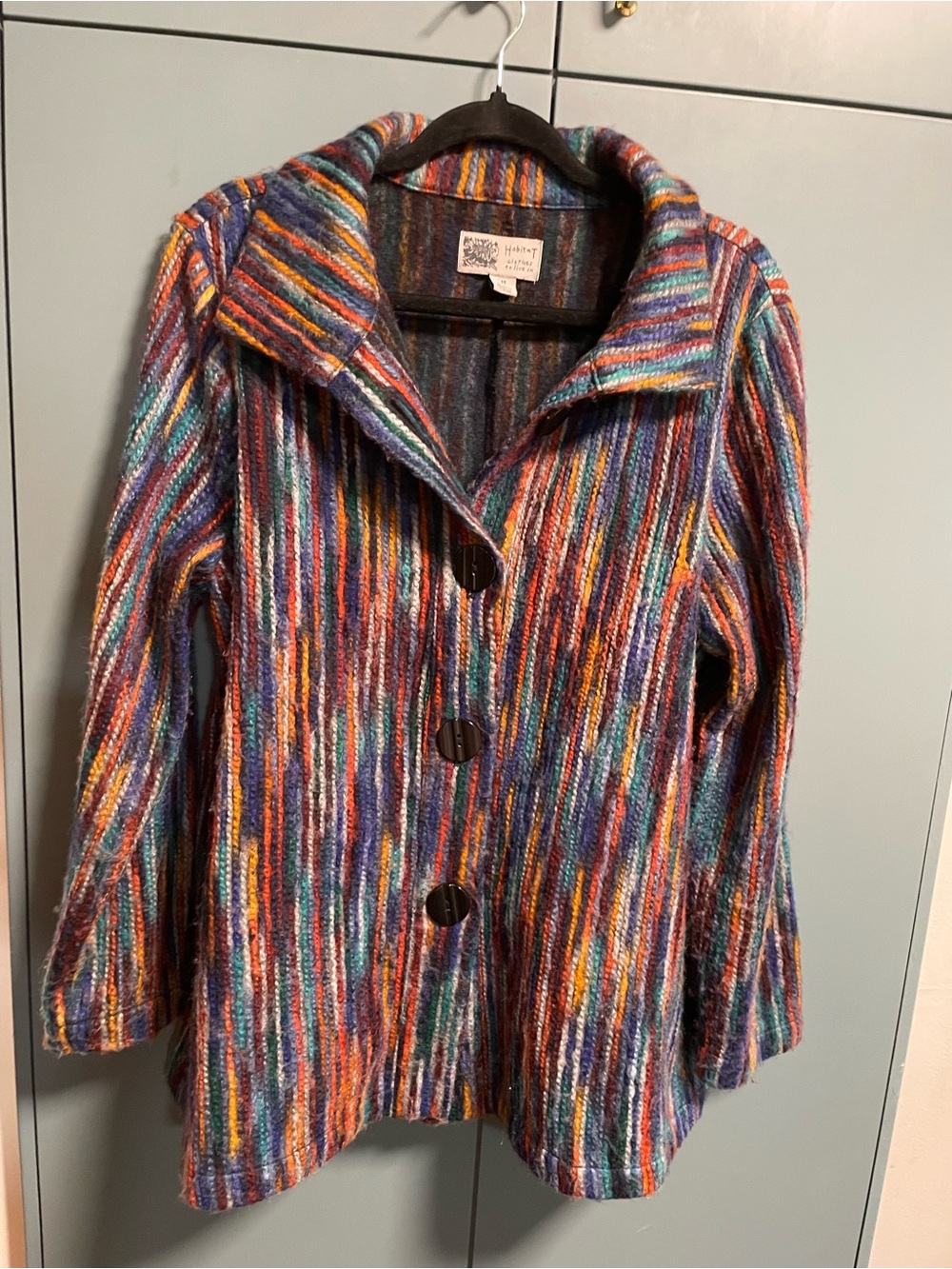 Habitat Multicolor Striped Teddy Jacket in Blue, Purple, Orange, Teal